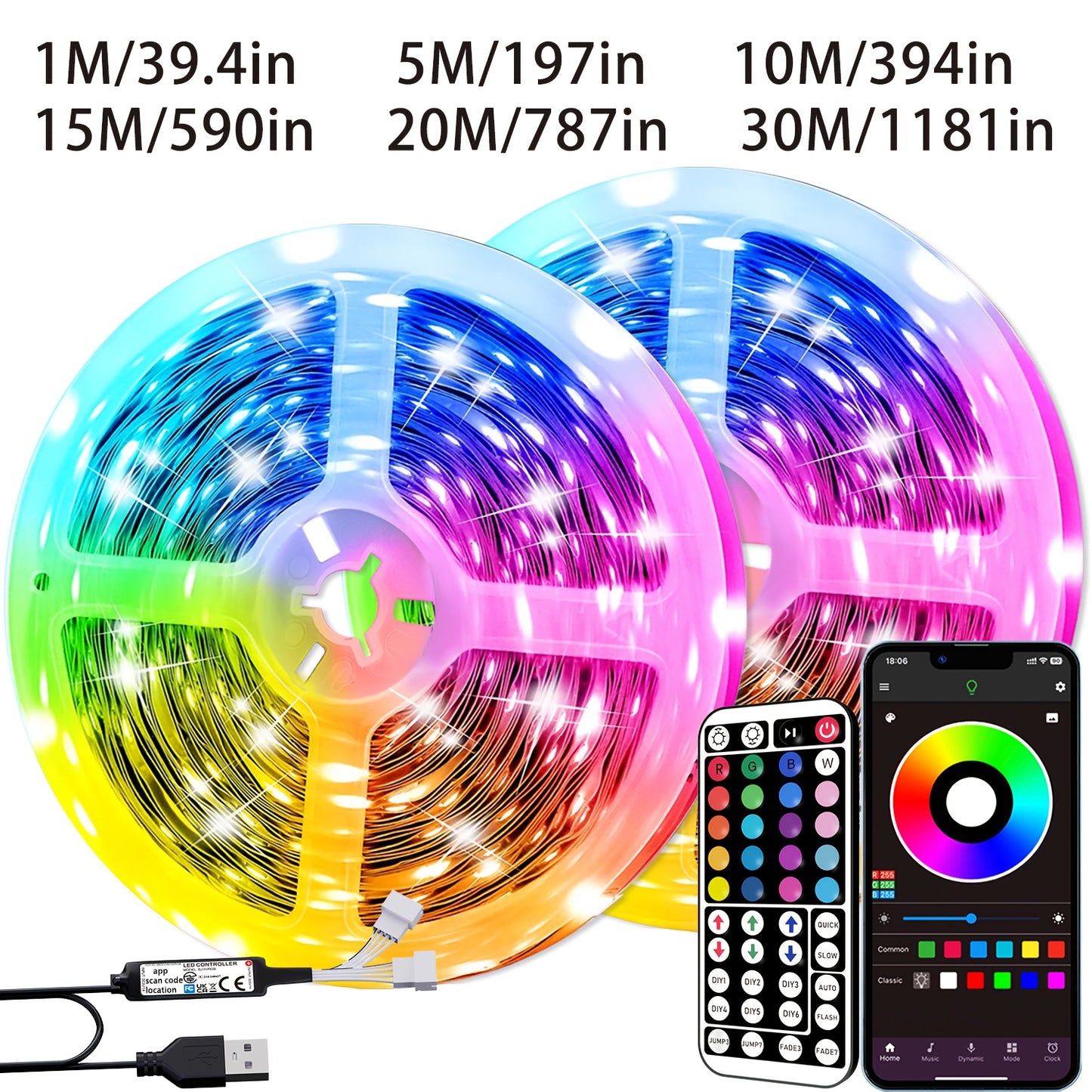 Smart Bedroom LED Lights, RGB Music Sync Bar Lights with 44-Key Remote Control