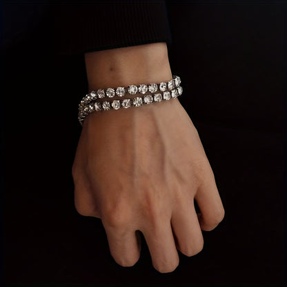 1pc Alloy Hip Hop Tennis Bracelet with Shiny Zirconia for Men and Women, Trendy Unplated Chain Wrist Jewelry for Daily and Party Accessory