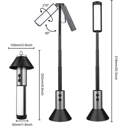 2-in-1 Retractable LED Camping Light, 3000 mAh Rechargeable Retractable Camping Light with USB Rechargeable Battery, 5 Lighting Modes, LED Flashlight, 270° Adjustable, 4 Height Adjustments, Hanging and Standing, Hidden Hook