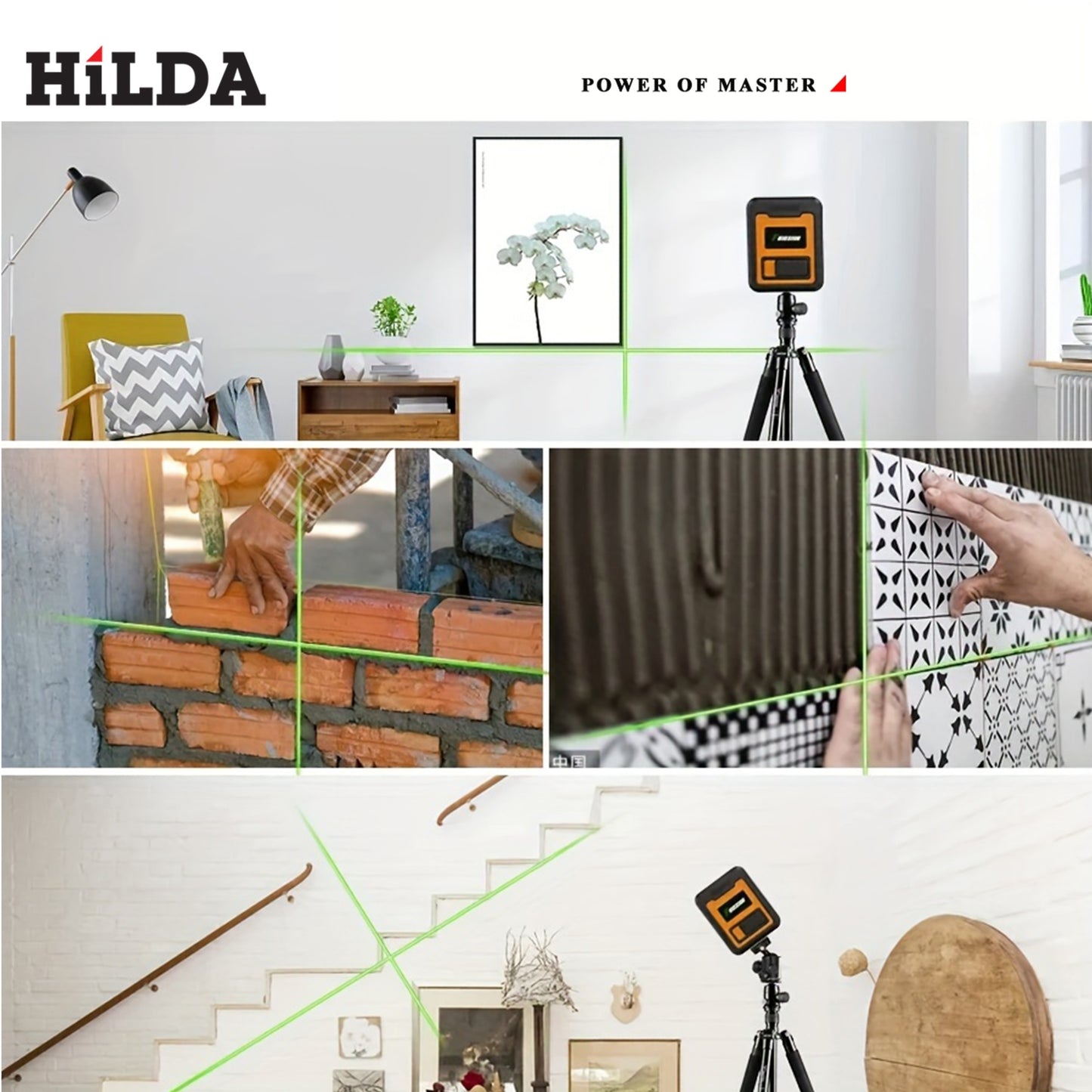 2-line mini laser level, self leveling laser level, horizontal and vertical intersecting ultra green laser beam lines, suitable for DIY, image hanging, and construction sites