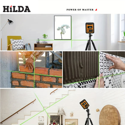 2-line mini laser level, self leveling laser level, horizontal and vertical intersecting ultra green laser beam lines, suitable for DIY, image hanging, and construction sites