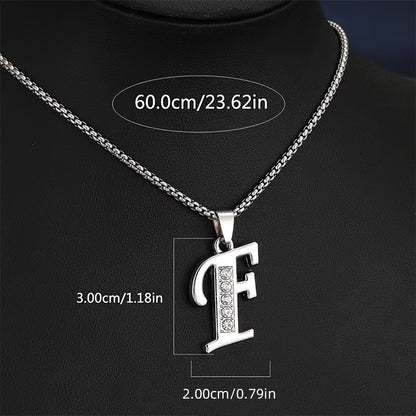 Stainless Steel Hip Hop Initial Necklace, Glass Embedded Alphabet Pendant, Daily Occasion Jewelry, Ideal Graduation Gift, All-Season Accessory, Perfect for Halloween, Daily Wear Jewelry|Hip Hop Style|Glass Embedded Lette