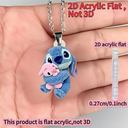 2D Flat - 1pc Stitch & Pink Stitch 2D Acrylic Flat Pendant Necklace for Women - Stylish Sweater Chain, Ideal Gift for Birthdays & Parties, 0.27cm/0.1inch, Birthday Party Accessory | Playful Design | Durable Chain, Stitch Acce