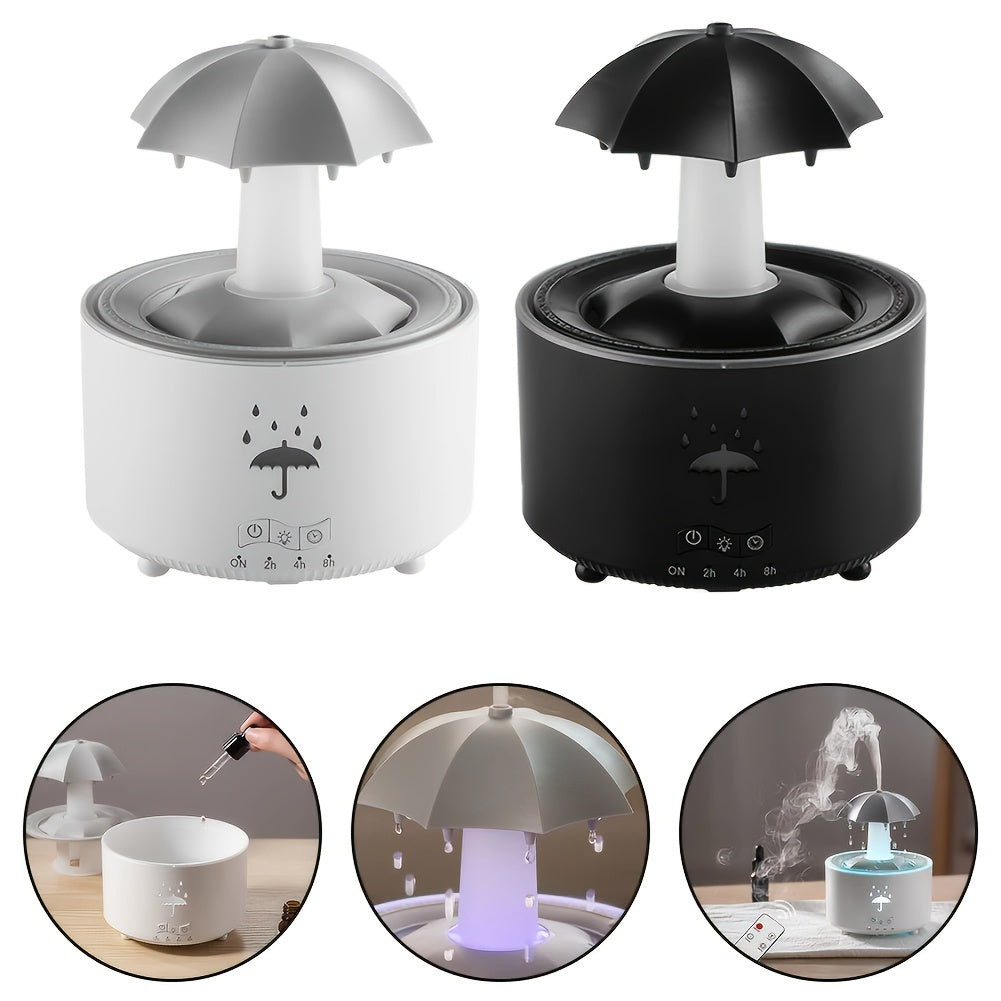 1pc Rotating Umbrella Aroma Diffuser | Humidifier, with Simulated Raindrops, Remote Control, Can Add Essential Oils, Three-Speed Timer, Rotating Raindrop Design, Humidifier | Essential Oils Diffuser, Suitable for Home Relaxat