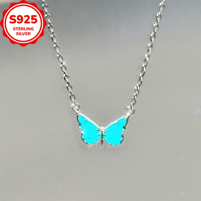 925 Low-Allergy Butterfly Glow Necklace for Women, Featuring a Blue Luminous Butterfly Pendant, Versatile And Elegant, Perfect for Gifting with an Anti-Oxidation Box.