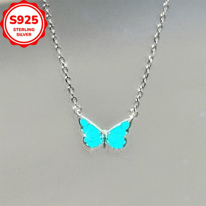 925 Low-Allergy Butterfly Glow Necklace for Women, Featuring a Blue Luminous Butterfly Pendant, Versatile And Elegant, Perfect for Gifting with an Anti-Oxidation Box.