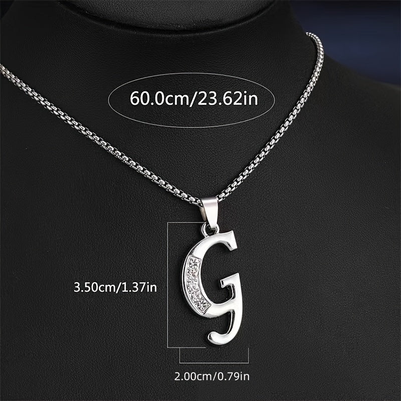 Stainless Steel Hip Hop Initial Necklace, Glass Embedded Alphabet Pendant, Daily Occasion Jewelry, Ideal Graduation Gift, All-Season Accessory, Perfect for Halloween, Daily Wear Jewelry|Hip Hop Style|Glass Embedded Lette
