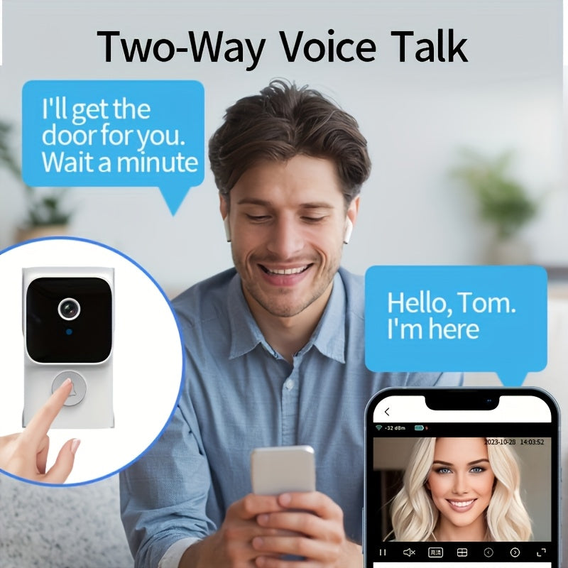 Smart Video Doorbell Wireless HD Video Doorbell Camera with Night Vision, WiFi Security, Two-Way Audio, Photo & Recording, APP Control, Voice Change, Smart Home Intercom