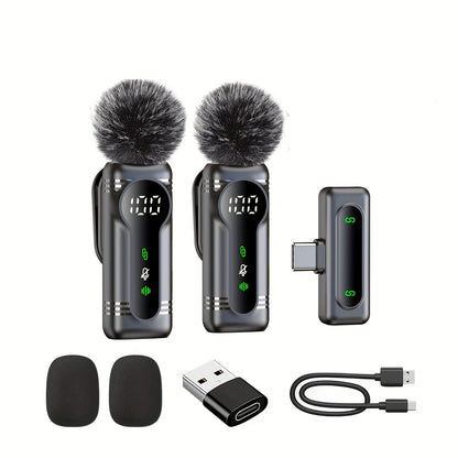 Professional Wireless Lavalier Microphone, Plug-and-Play Clip-On Mic with Auto Pairing Feature, Battery Indicator, Portable Magnetic Mount, Noise Reduction Suitable for iPhone 15/16, Android, USB-C Devices, Live Streaming, Po