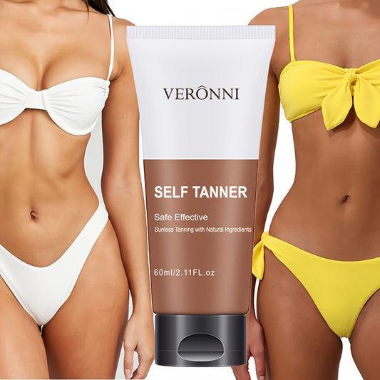 VERONNI Self Tanner Bronzer Cream - Natural Sunless Tan Accelerator with Plant-Based Squalane, Cream Formula for All Skin Types, Even Tan without Sunlight, Even Tan Cream