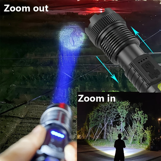 A Multifunctional Outdoor Flashlight, Featuring a Super Bright Telescopic Zoom, Rechargeable Camping Light, Suitable for Travel, Camping, Hiking, Fishing, And Emergencies.