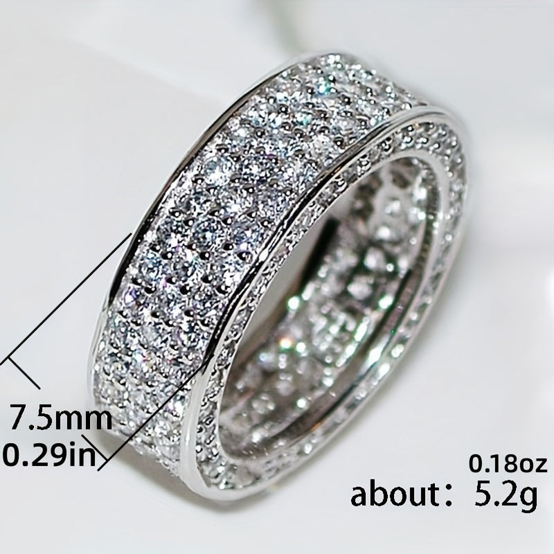 Gorgeous Super Sparkling Zirconia Silver-Plated Ring Fashion Forward Luxury Ring Neutral Ring Men's And Women's Ring Men's Wedding Ring Daily Wear Jewelry