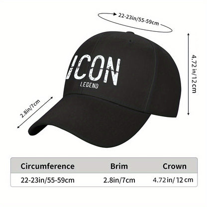 1pc ICON, LEGEND Peaked Cap Hat Unisex Baseball Cap Adjustable Lightweight Versatile Cap