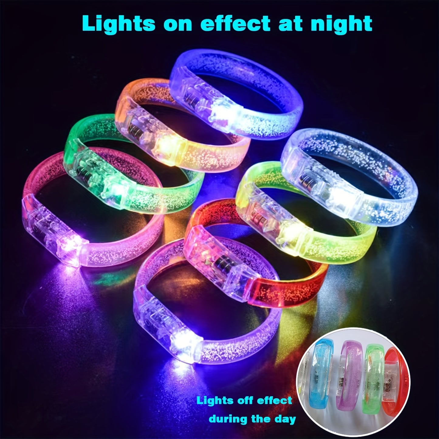 8pcs LED Glow-in-the-Dark Bracelets - UV Activated Neon Glow Party Chains, Multi-Color LED Light Up Bracelets for Concerts, Clubs, Birthdays, Carnivals - with Button Batteries Included - Perfect for Group Party Favors & Glow
