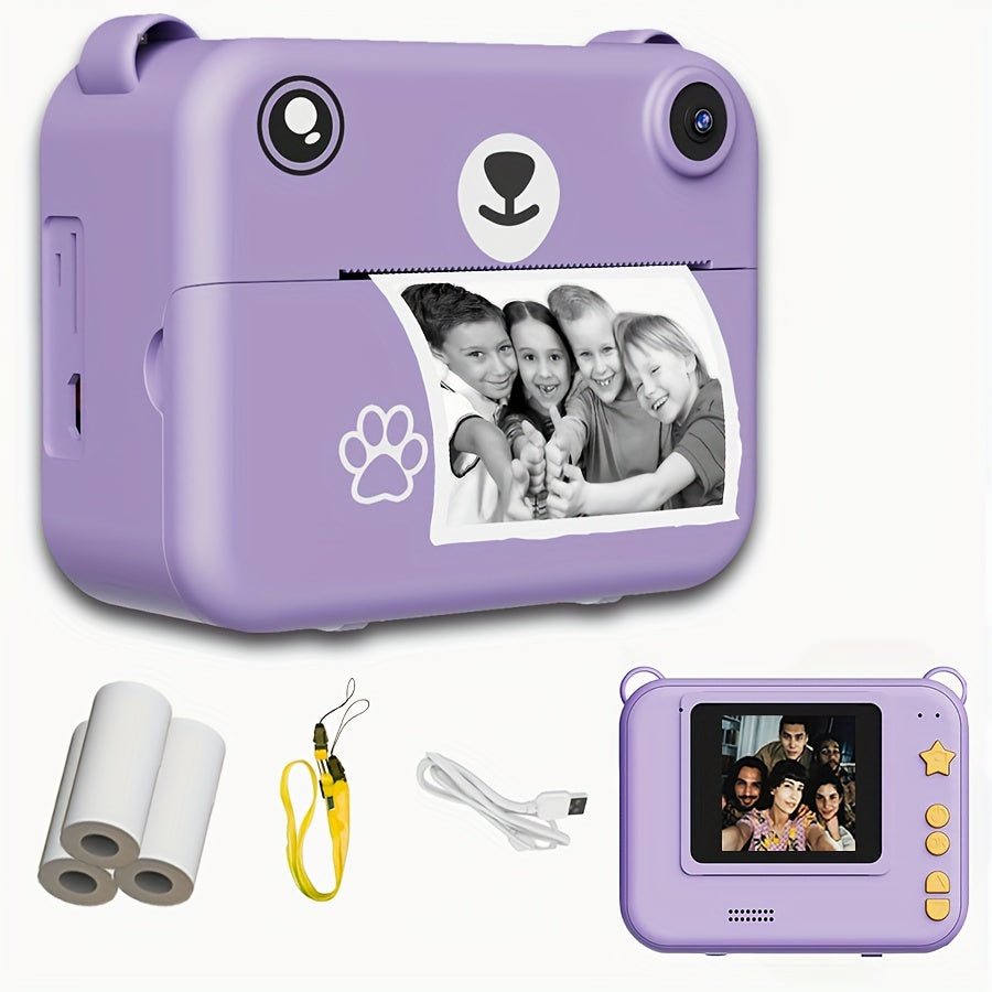Mini Thermal Portable Instant Printing Camera for Kids, 3/5/10S Delayed Photography with USB Charger 1500mAh Battery And Three Rolls Printing Paper