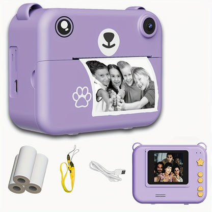 Mini Thermal Portable Instant Printing Camera for Kids, 3/5/10S Delayed Photography with USB Charger 1500mAh Battery And Three Rolls Printing Paper