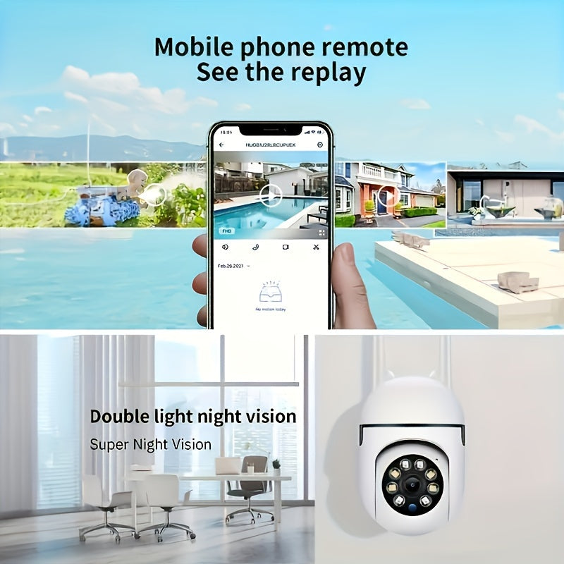 Spherical safety camera, motion detection, color night vision, alarm push, FHD wireless Wi Fi smart home safety camera, 355 ° panoramic monitoring camera, intelligent motion detection, two-way audio, only 2.4GHz, Wi Fi camer