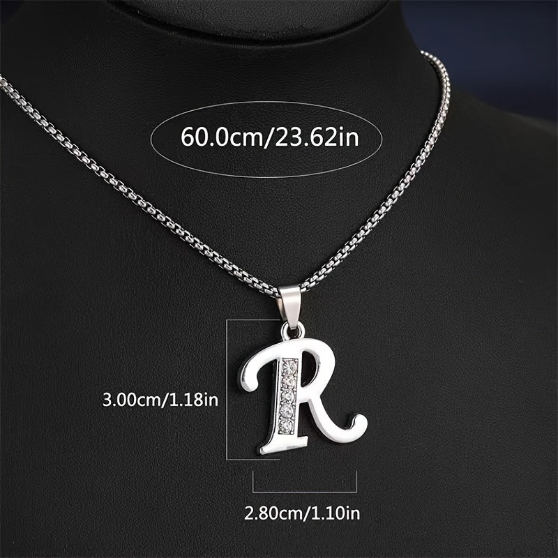 Stainless Steel Hip Hop Initial Necklace, Glass Embedded Alphabet Pendant, Daily Occasion Jewelry, Ideal Graduation Gift, All-Season Accessory, Perfect for Halloween, Daily Wear Jewelry|Hip Hop Style|Glass Embedded Lette