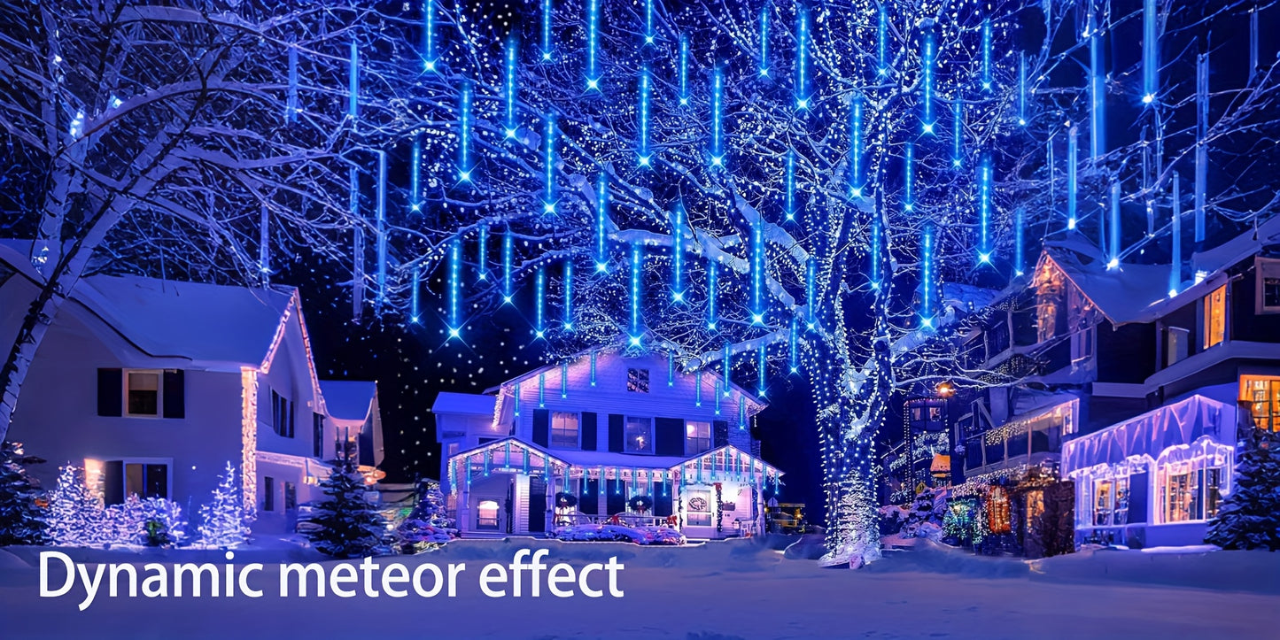 Loyyz Solar-Powered Meteor Shower Lights Outdoor - Meteor Shower Effect Garden Decorations with Solar Panel, IPX4 High Quality, for Wedding, Easter, Ramadan, Patio, Tree, Roof - Energy-Efficient LED String Lights, Out Side So