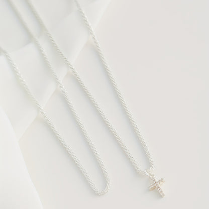 Sparkling Double-Layer Religious Faith Jesus Copper-Inlaid Synthetic Zirconia Cross Pendant Necklace for Women