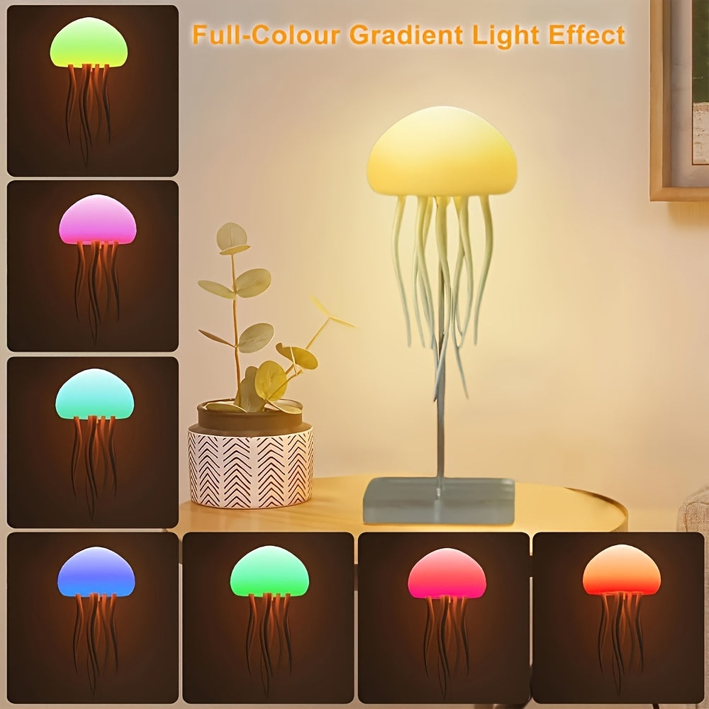 1pc LED Jellyfish Light, RGB Gradient Night Light with Dancing Legs and Touch Sensor Rechargeable Cute Desk Lamp Suitable for Bedroom, Living Room (Hanging + Base)