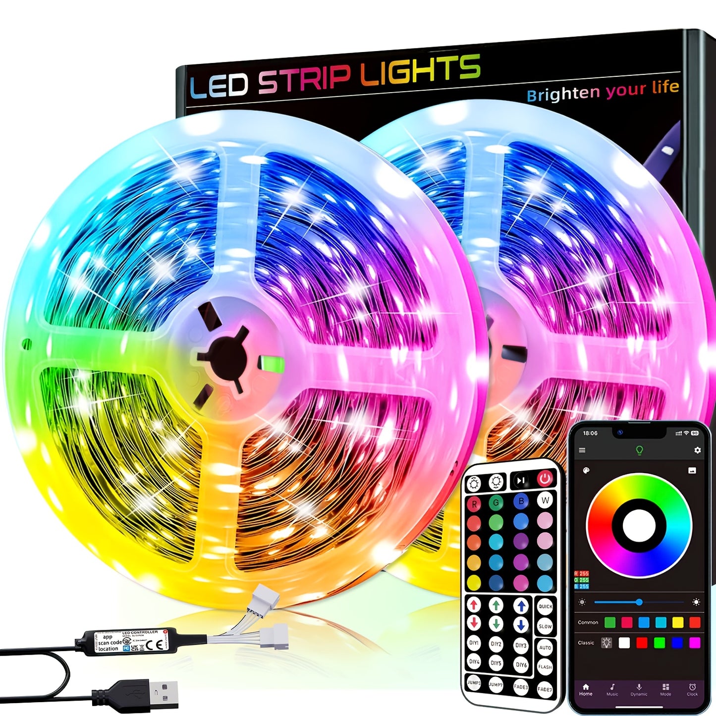 Smart Bedroom LED Lights, RGB Music Sync Bar Lights with 44-Key Remote Control