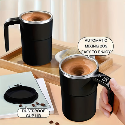 [Rechargeable Self-Stirring Coffee Mug] Fri Life Rechargeable Self-Stirring Coffee Mug with Temperature Display, USB Charging, Sealed Travel Tumbler for Milk, Chocolate, Mocha,Stainless steel liner,Auto Power Off-Heat Preserv