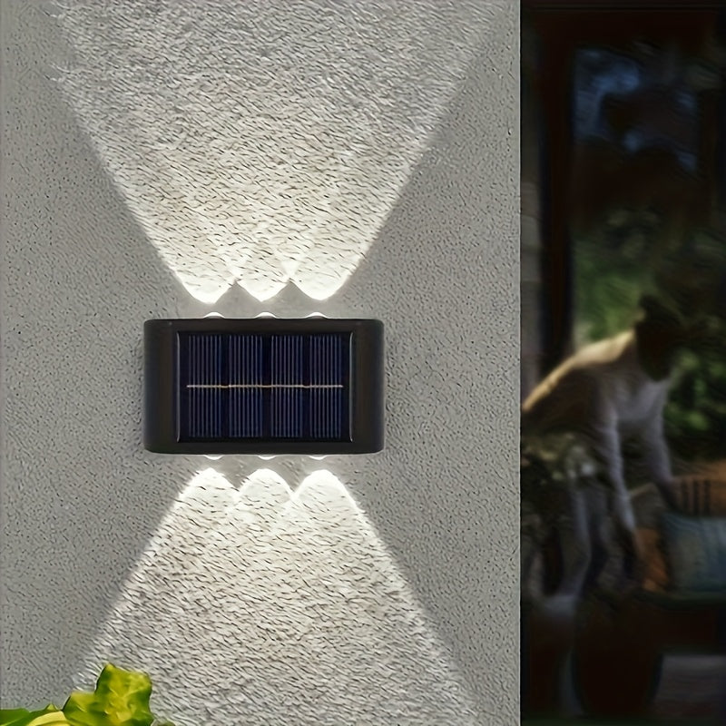 2pcs of LED solar wall lights, upper and lower lighting, solar outdoor lights, solar fence lights, suitable for courtyards, gardens, garages, swimming pools, decks, Smart Lights