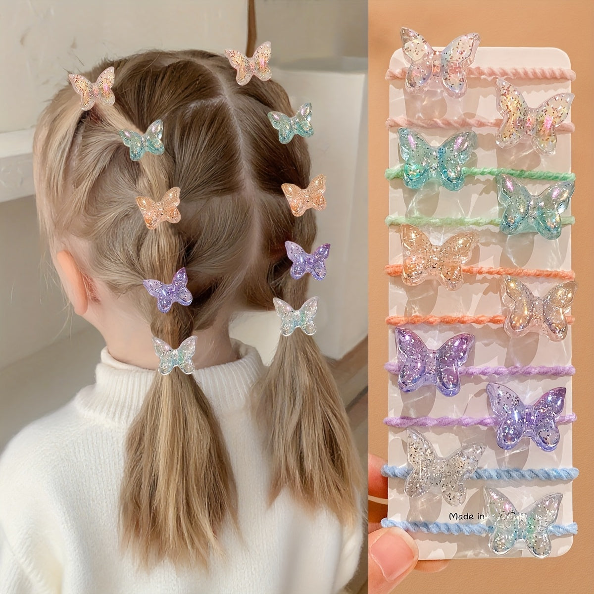 10/20pcs Girls Hair Accessories Colorful Cute Cartoon Bear Heart Star Butterfly Hair Ties for Youngsters