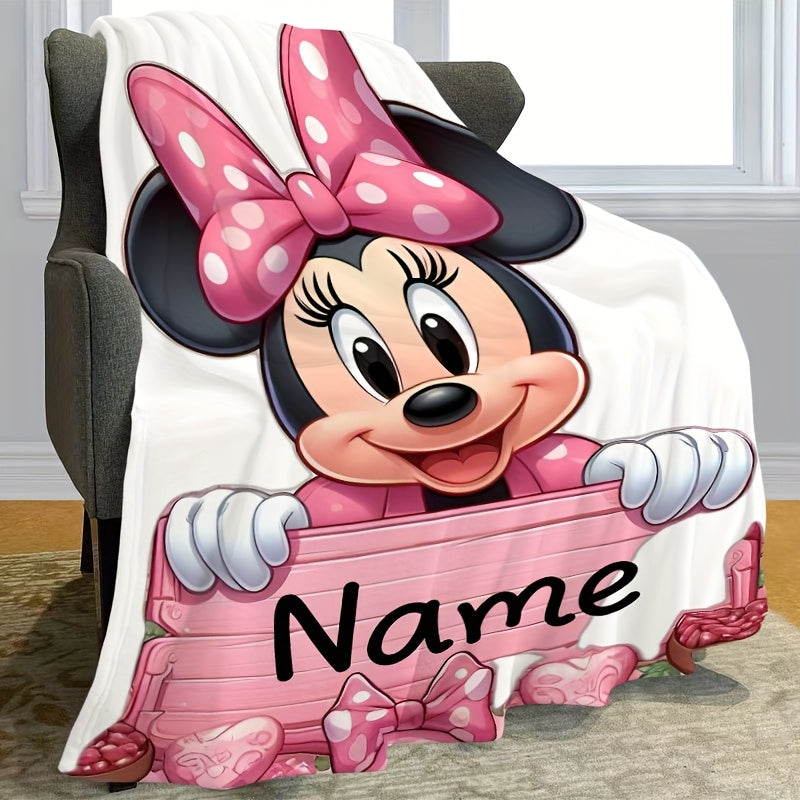 DS83 A Disney Licensed Minnie Name Custom Digital Print Flannel Blanket, Hanging Blanket, Wall Blanket, Shawl Blanket, Cabin Decoration Sofa Bed Blanket, Nap Blanket, Small Throw Blanket, Multi-Purpose Blanket Customized for