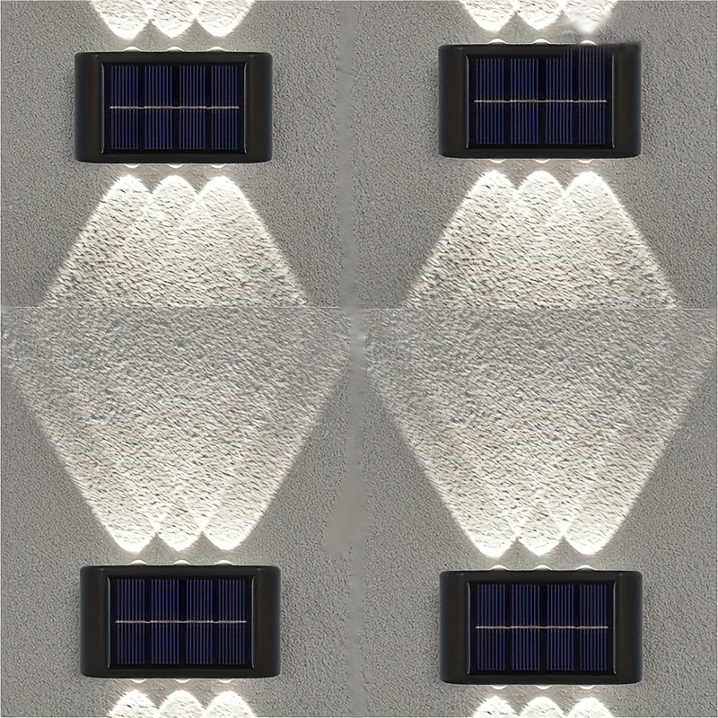 2pcs of LED solar wall lights, upper and lower lighting, solar outdoor lights, solar fence lights, suitable for courtyards, gardens, garages, swimming pools, decks, Smart Lights