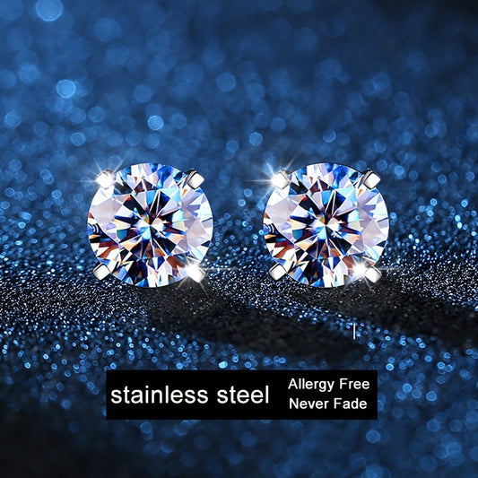 1 Pair Men'S Sparkling One Carat Cubic Zirconia Stud Earrings, High-Quality Stainless Steel, Non-Allergic & Fade-Resistant, Fashion Style, with Synthetic Zirconia, for Wedding Accessory & Men'S Gift Jewelry,Valentine'S Day