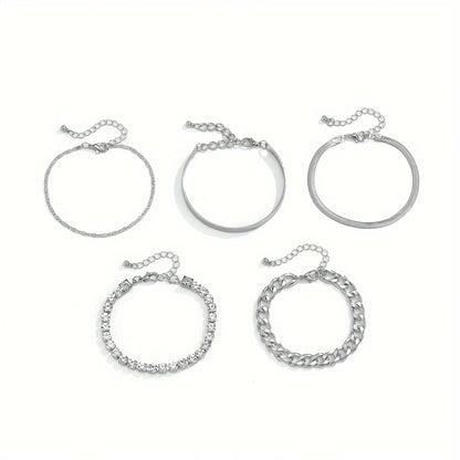 5 Pieces Of Retro Hip-hop Punk Snake Bone Chain Ladies Bracelet For Date Party Gift