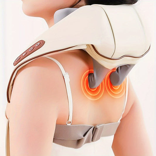 Beige Neck Massager with Hot Compress & Wireless Kneading - USB-Powered Portable Design for Neck, Back, Legs, Shoulders - Home Office Relaxation Gift for Men & Women, Neck And Shoulder Massager, Sleek Appliance Design, Adjust