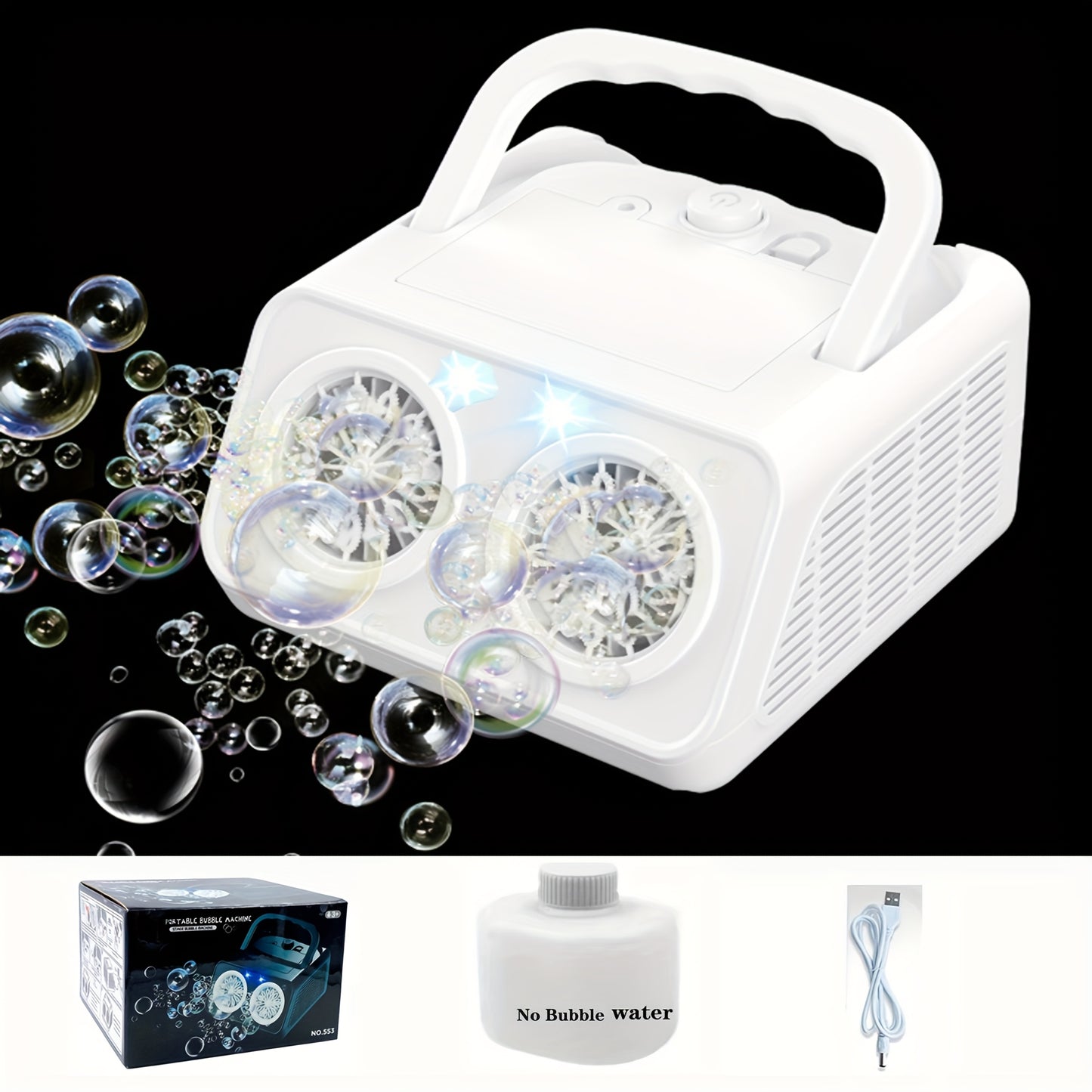 Ultimate Bubble Blaster - 20K+ Bubbles/Min, Dual Fan Portable Outdoor Toy with USB or Battery Power, Perfect for Parties & Christmas Gifts (Bubble Solution & Batteries Not Included)