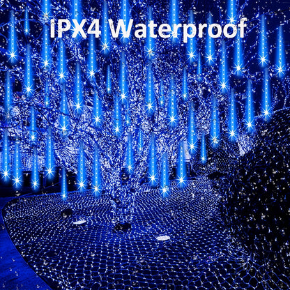 Loyyz Solar-Powered Meteor Shower Lights Outdoor - Meteor Shower Effect Garden Decorations with Solar Panel, IPX4 High Quality, for Wedding, Easter, Ramadan, Patio, Tree, Roof - Energy-Efficient LED String Lights, Out Side So