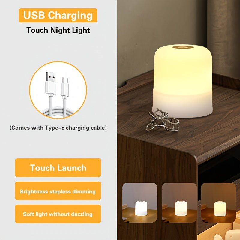AMill Touch-Controlled USB LED Night Light - Color-Changing, Dimmable Compact Table Lamp for Bedroom Ambiance, 800mAh Rechargeable Battery, 7 Color Modes (Purple, Blue, Green, Red, Pink, White, Cream), Adjustable Brightness,