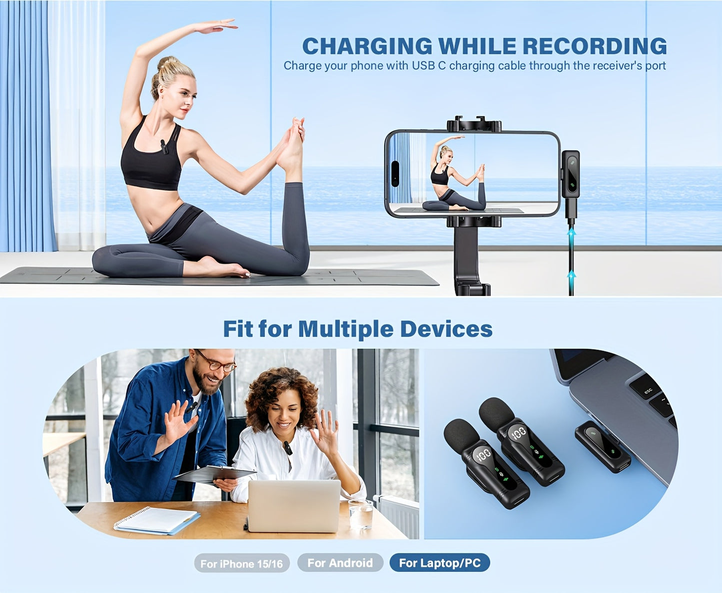 Professional Wireless Lavalier Microphone, Plug-and-Play Clip-On Mic with Auto Pairing Feature, Battery Indicator, Portable Magnetic Mount, Noise Reduction Suitable for iPhone 15/16, Android, USB-C Devices, Live Streaming, Po