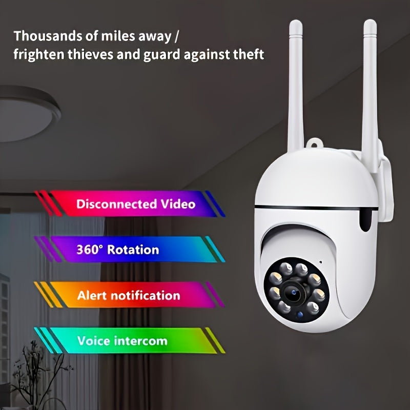 Spherical safety camera, motion detection, color night vision, alarm push, FHD wireless Wi Fi smart home safety camera, 355 ° panoramic monitoring camera, intelligent motion detection, two-way audio, only 2.4GHz, Wi Fi camer