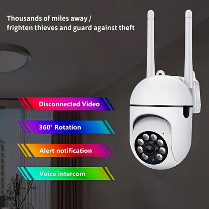 Spherical safety camera, motion detection, color night vision, alarm push, FHD wireless Wi Fi smart home safety camera, 355 ° panoramic monitoring camera, intelligent motion detection, two-way audio, only 2.4GHz, Wi Fi camer