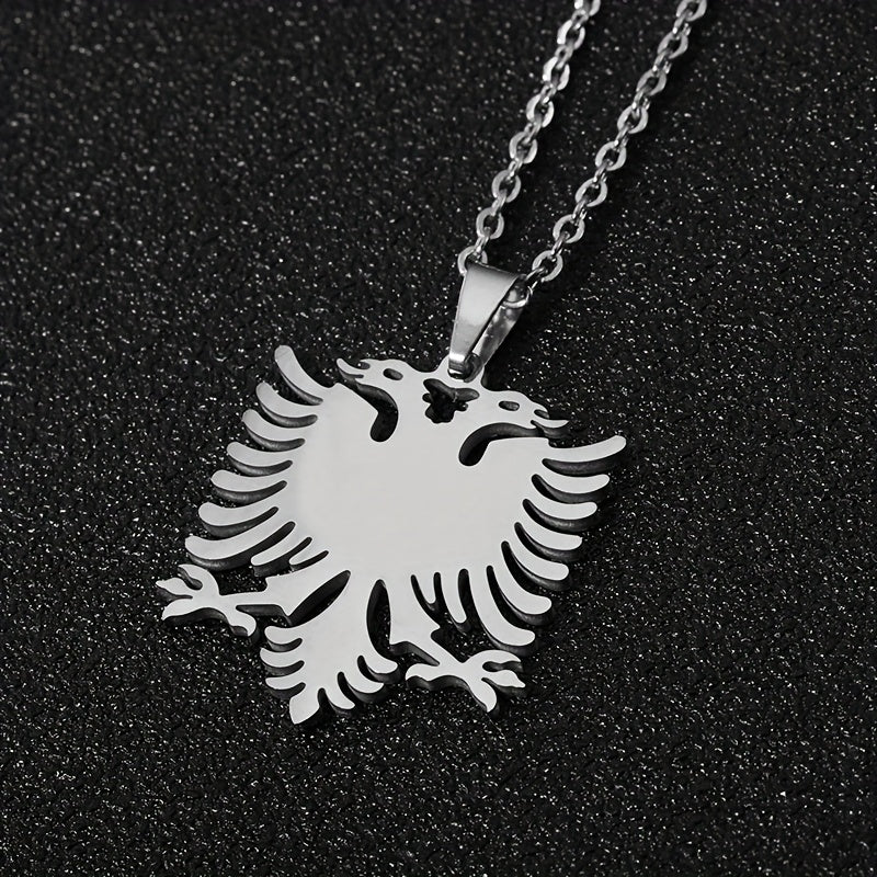 1pc Men's And Women's Party Fashion Trendy Gift, Titanium Steel Albania Eagle Pendant Necklace