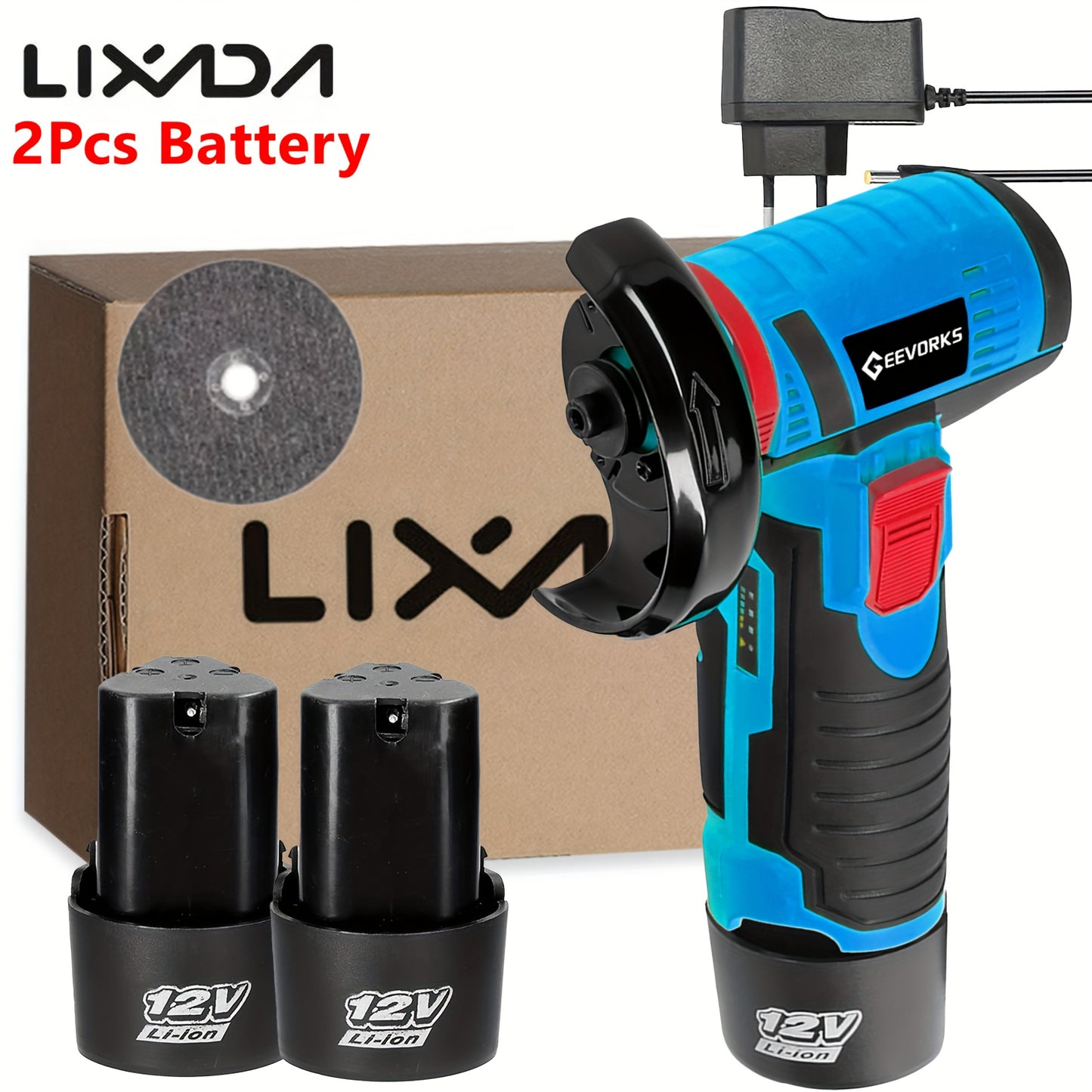 Lixada 12V Multi-function Portable 19500rpm Electric Grinding Tool Multi-function Angle Grinder Handheld 2 Batteries Suitable for Home Garden Decoration Polishing Tiles Wood Stone Steel