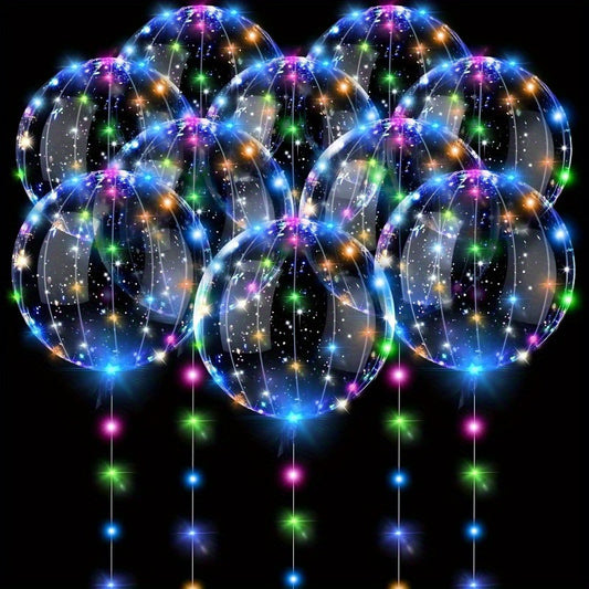 10pcs/7pcs/5pcs Colorful LED Glow Wave Balloons - Brightly Illuminated in the Dark, Party Decor for Weddings, Birthdays, and Holidays | Multicolor Lighting | Semi-Transparent Design | Includes AA Batteries | Celebration Ballo