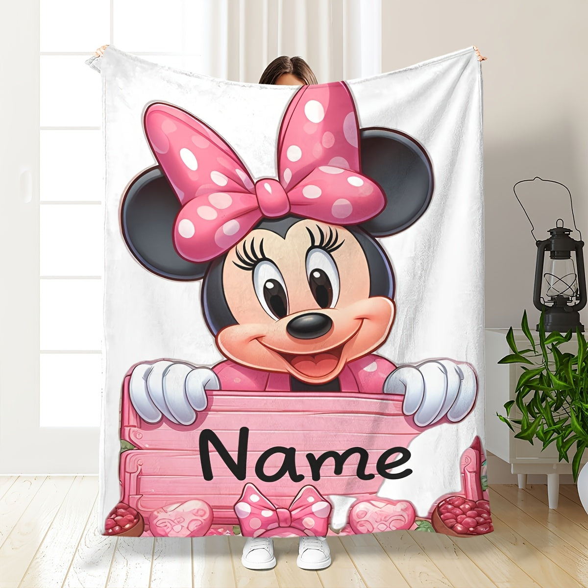 DS83 A Disney Licensed Minnie Name Custom Digital Print Flannel Blanket, Hanging Blanket, Wall Blanket, Shawl Blanket, Cabin Decoration Sofa Bed Blanket, Nap Blanket, Small Throw Blanket, Multi-Purpose Blanket Customized for
