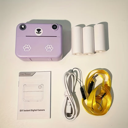 Kids Camera, Instant Print Digital Camera - 1500mAh Rechargeable Battery, Flash, Music, Games, Delayed Printing (10s/5s/3s), USB Charging