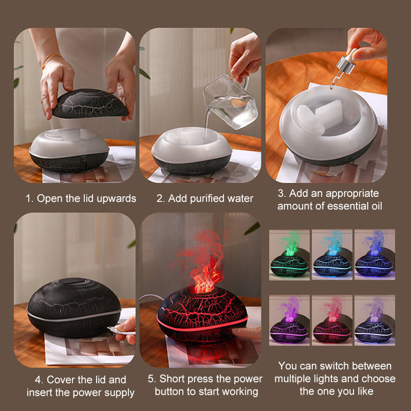 200ml Cool Crack Nebula Diffuser with Flame Effect, Auto Shut-off to Prevent Overheating, Long-lasting Mist, Compact and Space-saving Indoor Humidifier