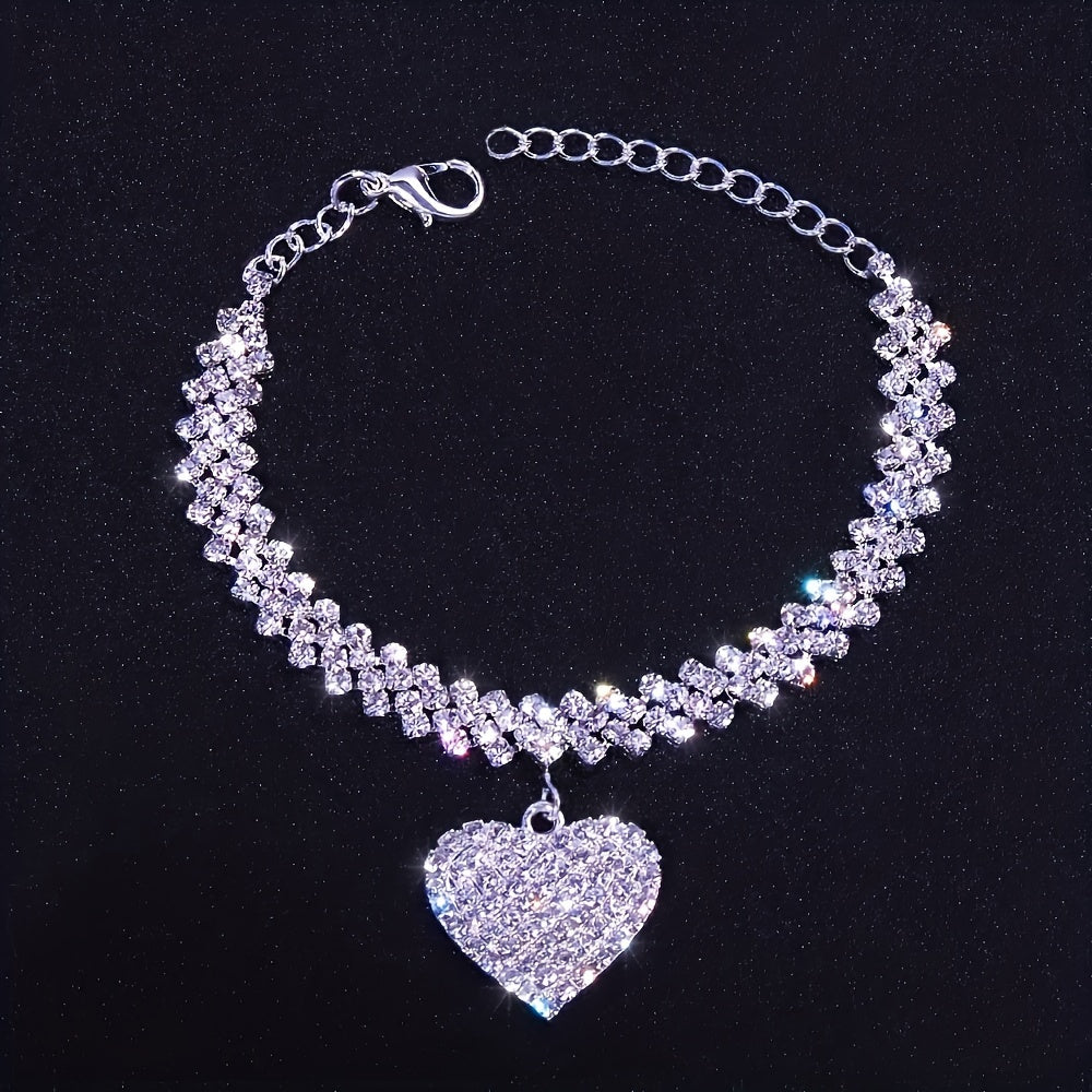 Luxurious Rhinestone Heart Pendant Bracelet for Women - Elegant Copper Fashion Accessory, Perfect Gift