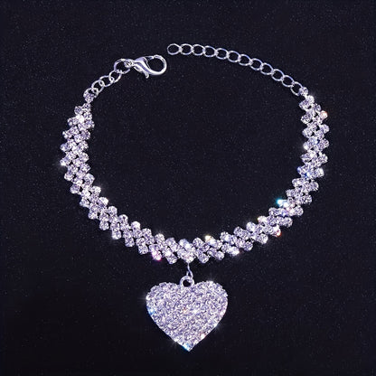 Luxurious Rhinestone Heart Pendant Bracelet for Women - Elegant Copper Fashion Accessory, Perfect Gift