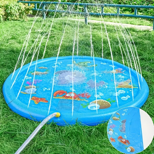 1pc Extra-Large 100.08cm Thick PVC Kids' Water Sprinkler with Marine Life Design - Perfect for Ages 6-8 | Portable & Foldable Inflatable Splash Pad for Outdoor Play, Lawn Fun & Pet Bathing | Blue | Ideal Summer Cool-Down Toy