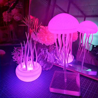 1pc LED Jellyfish Light, RGB Gradient Night Light with Dancing Legs and Touch Sensor Rechargeable Cute Desk Lamp Suitable for Bedroom, Living Room (Hanging + Base)